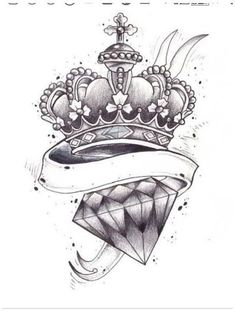 a drawing of a crown with a ribbon around it