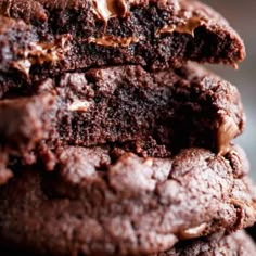 chocolate cookies stacked on top of each other