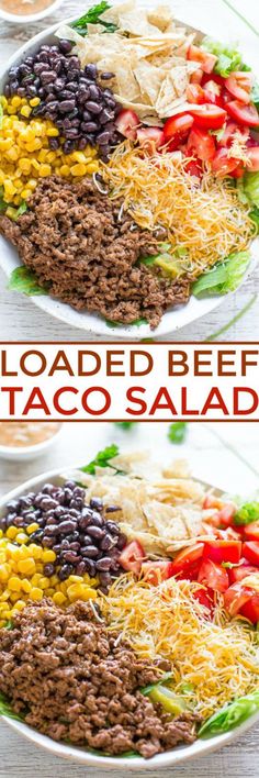 this loaded beef taco salad is ready to be eaten and served in the oven