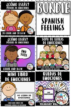 spanish language posters with pictures of people and words in different languages, including the word's