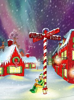 an animated christmas scene with santa and his reindeer