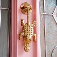 Ghanaian Ashanti Brass Door Knocker 'Crocodile'-Knocker-AARVEN Kumasi Ghana, Brass Door Knocker, Brass Door Handles, Brass Candle Holders, Brass Hook, Small Village, Wax Casting, Brass Candle, Door Knocker