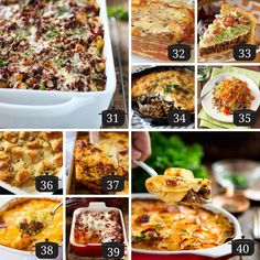 a series of photos showing different types of casserole