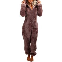 PRICES MAY VARY. This women's warm One-Piece Pajamas are made of fluffy fleece,which is very soft inside and out and come with in fun designs, solid color, two ears,long sleeve and elastic ankle cuffs;Womens fuzzy fleece pjs set,provide you warm and trendy chic looking in cold weather Women's onesies fleece pajamas with zip up hoodies, which is not only cute and warm ,but also easy to put on and take off; casual loose fit long pants jumpsuit sleepwear playsuit allow you the flexibility of moveme Pyjamas Onesie, Womens Onesie, Warm Pajamas, Trendy Hoodies, Comfortable Pajamas, Onesie Pajamas, Winter Pajamas, Fleece Pajamas, Nightgowns For Women