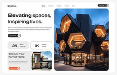 an image of a home page with the words, elevating spaces, inspirering lives