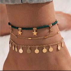 Material Zinc Alloy (Gold Star Ankle 3pc Set) Ankle Accessories, Elegant Anklet, Summer Beach Jewelry, Inexpensive Jewelry, Ankle Jewelry, Beaded Anklets, Girly Jewelry, Hinged Bangle, Stunning Jewellery