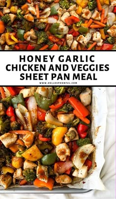 the chicken and veggies sheet pan meal is ready to be eaten