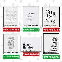 six christmas cards with different font and numbers