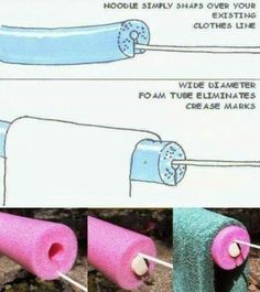 three pictures showing how to make a pipe with foam and glue on it, including instructions for