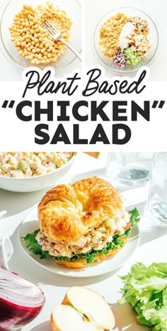 chicken salad with lettuce, tomato, and chickpeas on the side