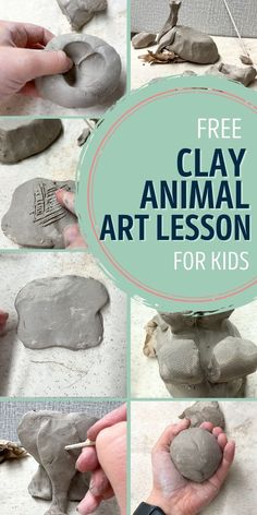 collage of clay animal images with text overlay free clay animal art lesson for kids. Ceramic Clay Projects, Clay Middle School, Clay Lesson Plans, Clay Elephant, Clay Pinch Pots, Clay Projects For Kids, Easy Clay Sculptures, Clay Lesson, Sculpture Lessons