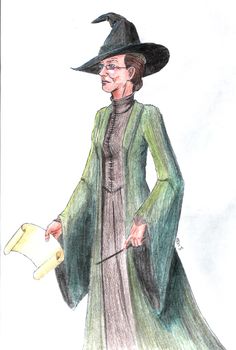 a drawing of a woman in a witch costume