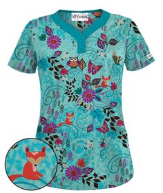 UA Enchanted Forest Mint Condition Scrub Top Style # UA897EFM  #uniformadvantage #uascrubs #forest #printscrubs #scrubs Veterinary Assistant, Nurse Stuff