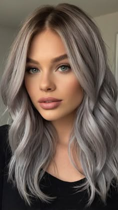 january hair color ideas Grey Hair White Money Piece, Bright Ashy Blonde Hair, Ashy Blonde Hair Dark Roots, Medium Brown Hair With Silver Highlights, Smokey Silver Hair, Ash Colored Hair, Silver Blonde Hair Balayage, Grey Blonde Hair Ashy Highlights, Gray Hair Balayage