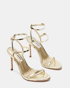 THERESA Champagne Strappy Heeled Sandal | Women's Heels – Steve Madden Gold Heels Prom, Champagne Heels, Gold Stiletto Heels, Strapy Heels, Homecoming Shoes, Beige Heels, Prom Heels, Steve Madden Heels