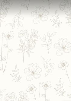 a wallpaper with flowers and leaves on the back ground, in grey and white