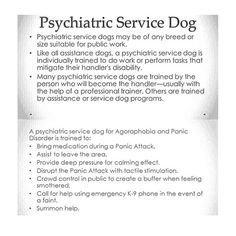 a sign that says psychic service dog on it's back side, with the words psychic service dog written in white