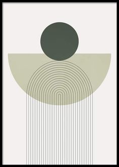 an abstract art print with circles and lines in grey, green, black and white