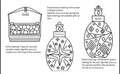 three christmas ornaments with the names and numbers on each ornament, in different styles