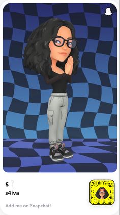 the cartoon character is wearing glasses and standing in front of a checkered background