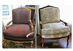 before and after shot of an upholstered chair