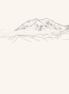 a black and white drawing of a mountain range