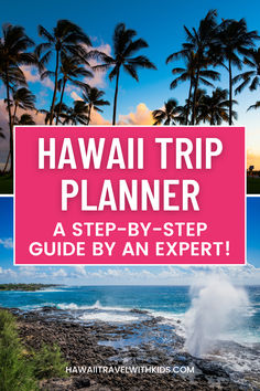 the hawaii trip planner with palm trees in the background and text overlaying it