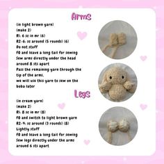 the instructions for how to make a crocheted stuffed animal with an arm's