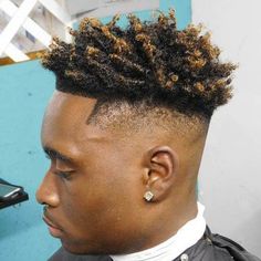 High Top Fade With Curls Black Hair Men Long, Blonde Tips On Black Hair, Black Hair Men, Hair Men Long, High Top Fade Haircut, Top Fade Haircut, Men's Curly Hairstyles