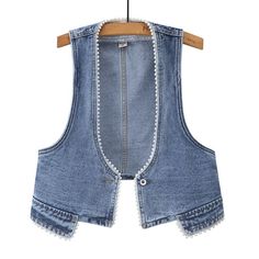 Lady Denim Waistcoat Gilet Jacket Sleeveless Embellished Jeans Vest Top Slim Fit Please note: Your monitor color may vary from the actual product. Please note this is in Asian sizing, smaller than western size e.g. UK, US, AU. Please check the measurements carefully before making a purchase. Please allow 2-4cm discrepancy due to different measurement method. If you are not sure which size to buy, please provide height and weight, we will recommend a suitable size. S: bust--84 cm/33.1 in, front l Denim Corset Belt, Waistcoat Fashion, Womens Denim Vest, Jeans Vest, Denim Waistcoat, Spring Denim, Denim Corset, Screen Color, Corset Belt