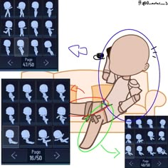 the animation shows how to draw human head and neck in different positions, including an arrow pointing