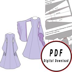 an image of the pattern for a dress with bell sleeves