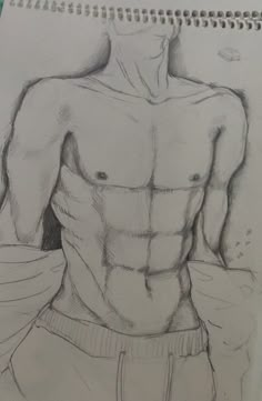 a drawing of a man's torso and chest, with his hands on his hips