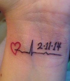 a small wrist tattoo with a heartbeat on it