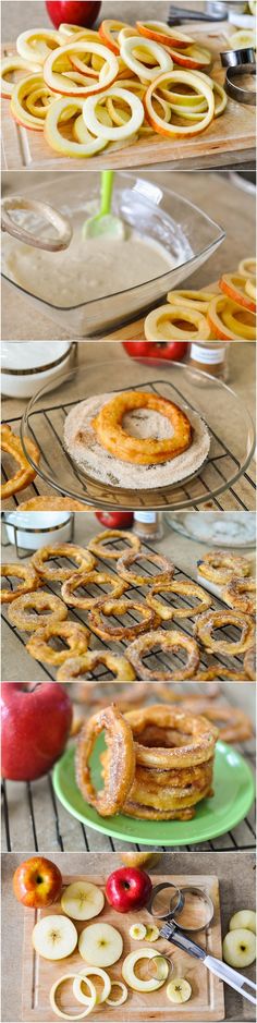 there are many different types of pastries on the rack and in front of them