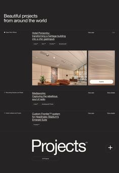 an image of a website page with the words projects and images in white on black