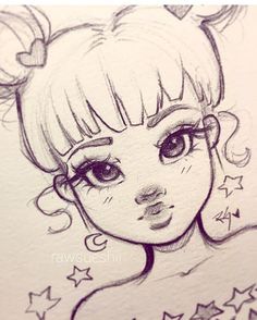 a drawing of a girl with stars on her head