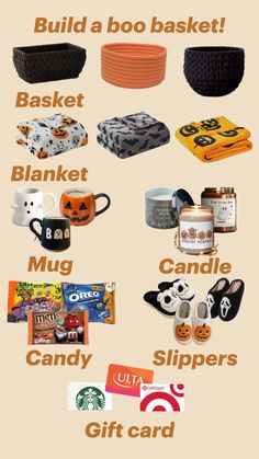 a poster with various items that include coffee cups, candy bars, and other things