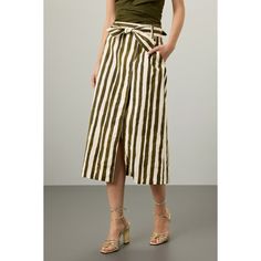 Green stripe (100% Cotton). Skirt. Side button closure. 32" from shoulder to hemline. Imported. Chic Striped Lined Skirt Bottoms, Chic Skirt With Striped Hem And Relaxed Fit, Striped Midi Skirt For Work, Chic Relaxed Skirt With Striped Hem, Striped Lined Skirt For Workwear, Striped Lined Skirt Bottoms For Workwear, Summer Workwear Skirt With Vertical Stripes, Chic Vertical Stripes Skirt For Spring, Chic Striped Knee-length Bottoms