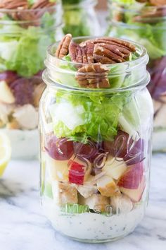 salad in a jar with dressing and pecans