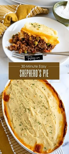 shepherd's pie on a plate with text overlay that reads 30 minute easy shepherd's pie