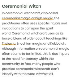 the text is written in black and white with an orange border around it, which reads ceremonial witch