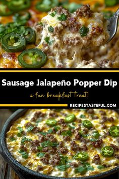 sausage jalapeno popper dip in a skillet