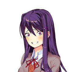 an anime character with long purple hair