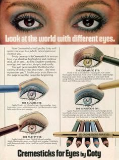 1970’s Makeup, 70’s Makeup, 70s Makeup Look, 1970s Makeup, Cosmetic Advertising, Disco Makeup, Skincare Ads, Vintage Makeup Ads