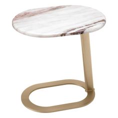 a white marble top side table with gold metal legs and a circular base on an isolated white background