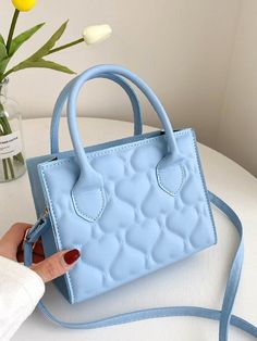 Sleek sellouts! 🤓. Order Qteee - Heart Embossed Square Bag - Women Satchels at $29.99 Denim Bag Patterns, Preppy Bags, Adjustable Bag, Best Handbags, Denim Bag, Quilted Bag, Lady Dior Bag, Bird In Bag, Square Bag