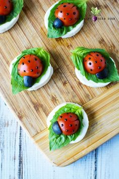 ladybug on lettuce with blueberries in the middle