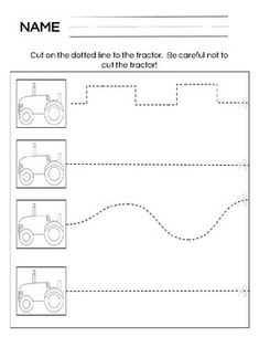 a printable worksheet for children to learn how to draw and cut the tractor