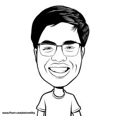 a cartoon caricature of a man with glasses and a smile on his face